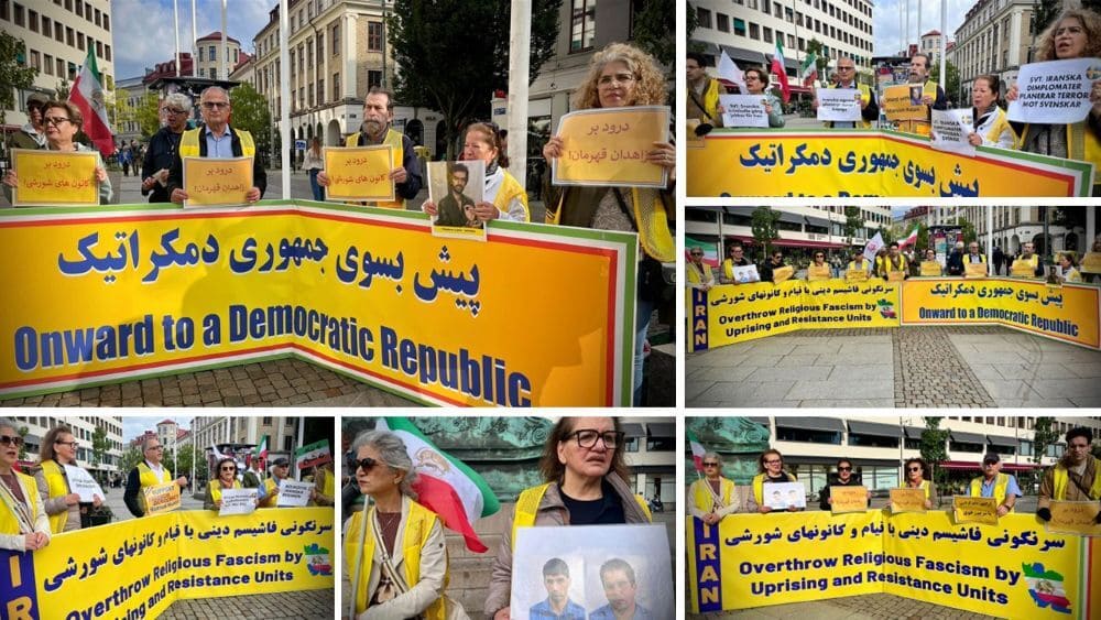PMOI supporters rally in Gothenburg, condemning executions and calling for a democratic republic in Iran.