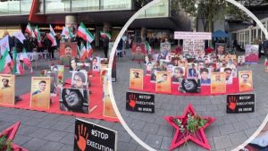 PMOI/MEK supporters hold a rally and photo exhibition in Hamburg on October 17, 2026, protesting executions in Iran.