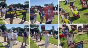 Iranian Americans in Irvine rally for “No to Execution Tuesdays,” honoring execution victims and demanding an end to repression in Iran.