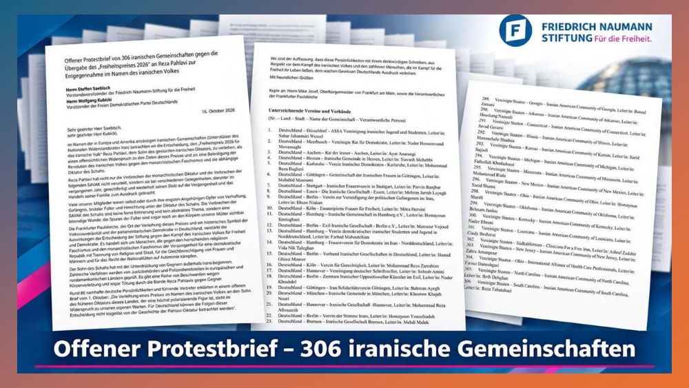 306 Iranian associations protest as the Naumann Foundation remains silent over Reza Pahlavi’s planned award.
