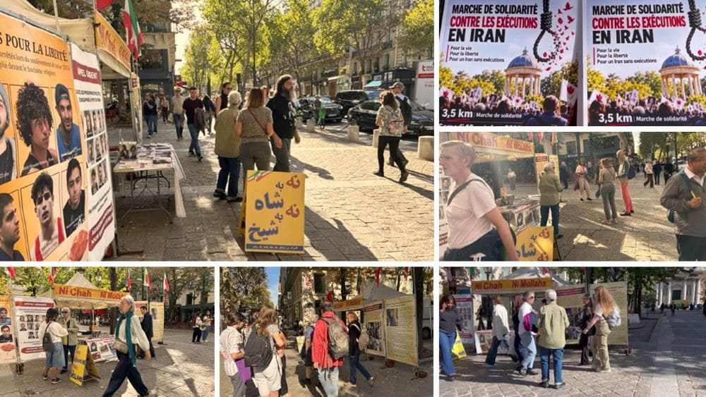 MEK supporters in Paris promote the October 10 anti-death penalty action and call for a free, democratic Iran.