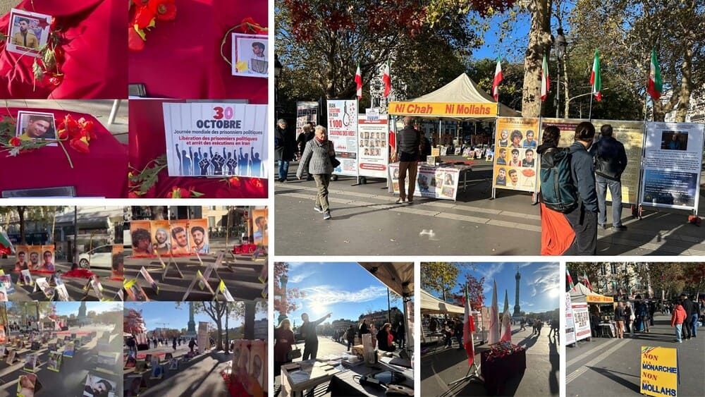 Photos of Iran’s execution victims displayed in Paris on International Day of Political Prisoners.