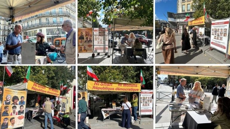 PMOI supporters held a book table and photo exhibition in Paris, October 1, 2026.