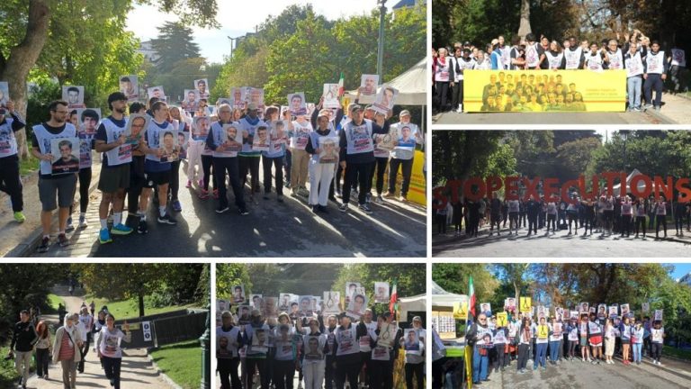 Supporters run at Paris’s Parc Montsouris to demand an end to executions in Iran; 45 political prisoners reportedly executed in 2026.