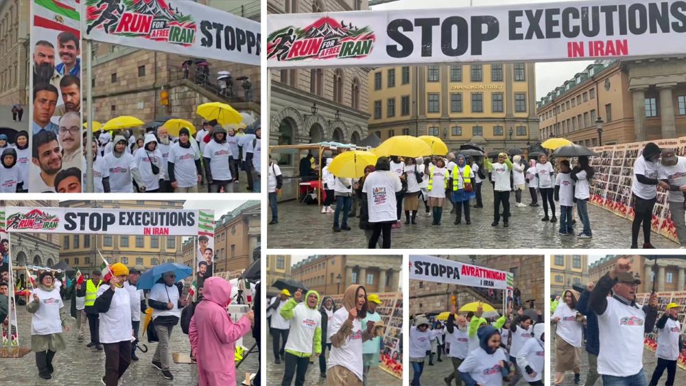 Stockholm, Oct 10: Resistance supporters complete 5K run in heavy rain opposite Parliament, demanding #StopExecutionsInIran.