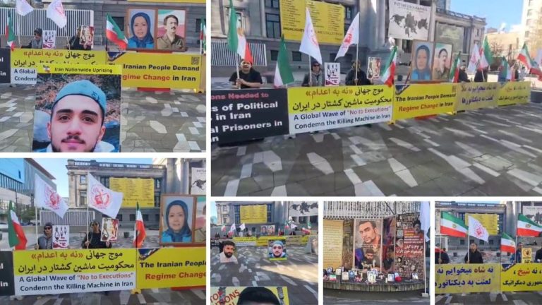 PMOI supporters hold a rally and photo exhibition in Vancouver to protest executions in Iran and honor victims.